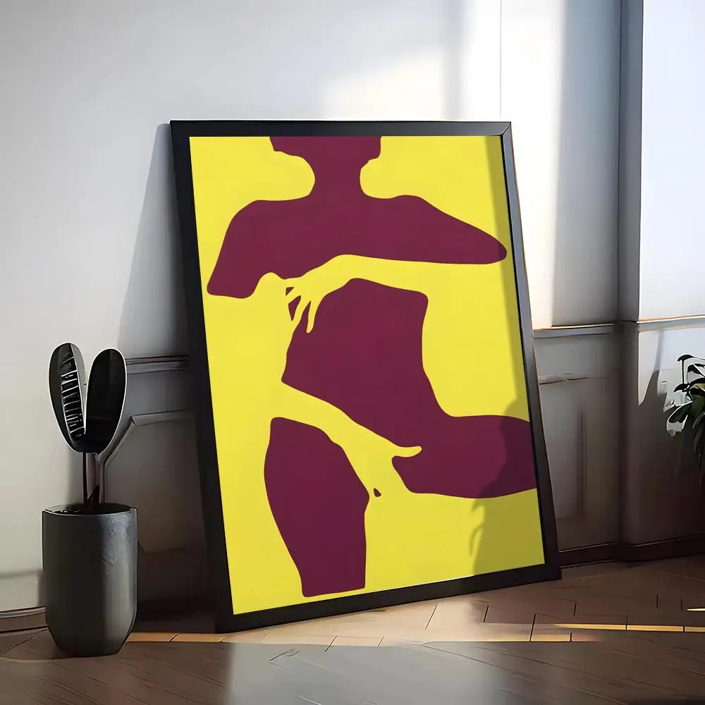 Abstract maroon figure with yellow negative space on a vertical canvas.