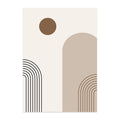 Neutral geometric canvas print with black and brown arch lines, beige block shape, and circular accent