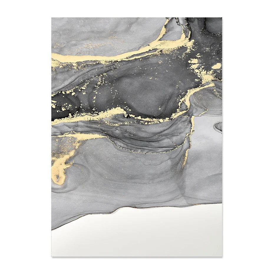 Minimalist grey abstract print with soft stone tones and gold-effect accents