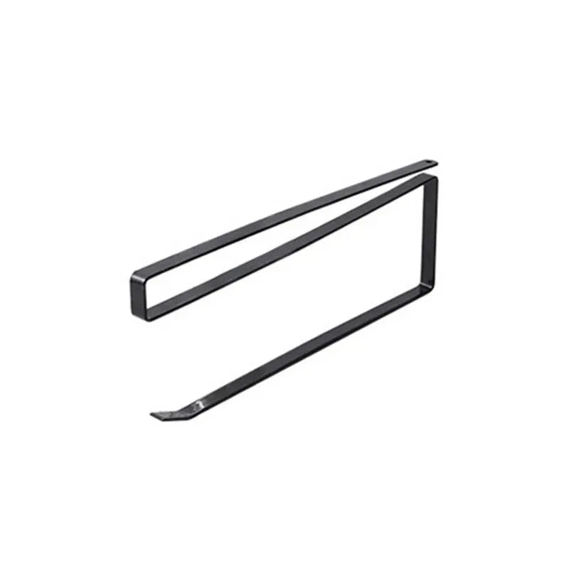 A black metal bracket on a white background.