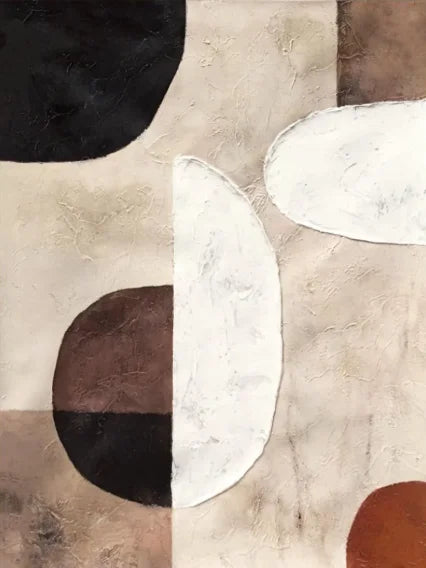 Abstract art with geometric shapes in earthy tones on a textured background