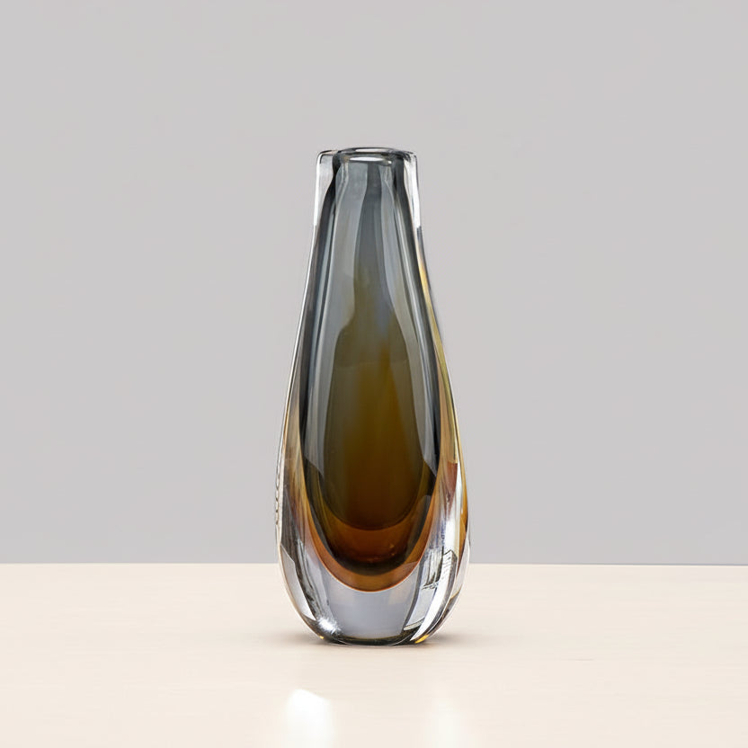 Large 31cm tall amber gradient glass decorative vase