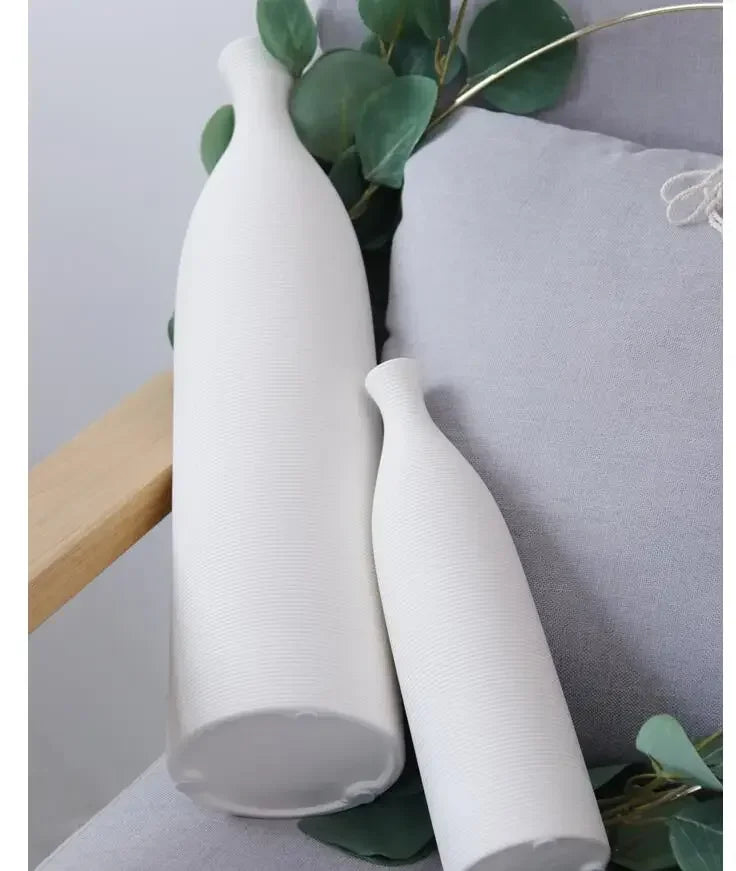 Minimalist Textured Ceramic Bottle Vase | Modern Porcelain Home Décor
