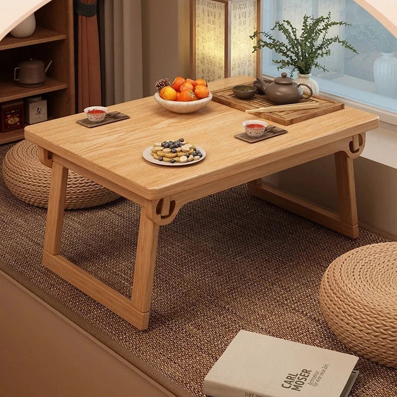 Natural wood folding table in 60 x 40 x 33cm size with foldable legs and pine tabletop detail.