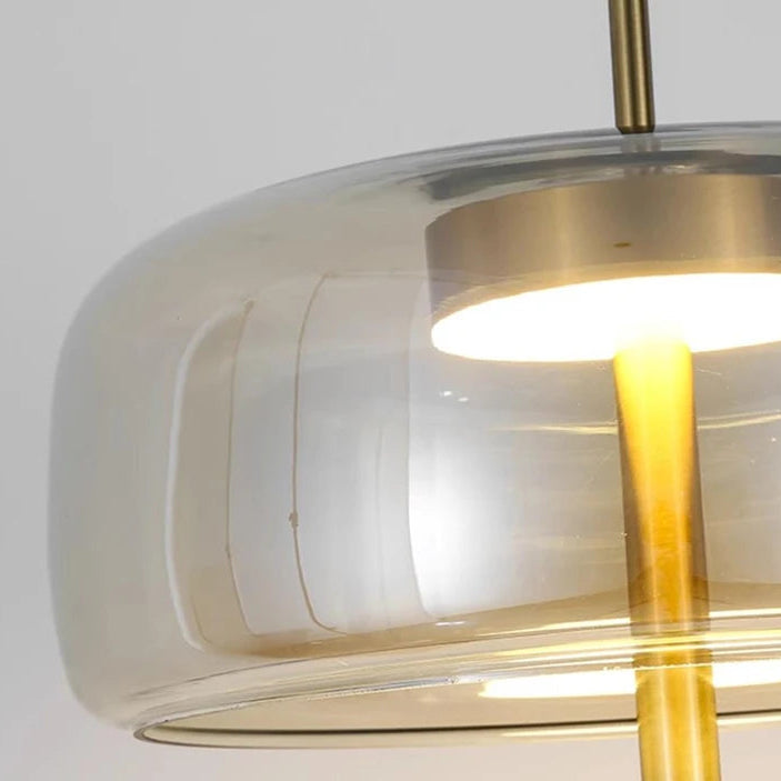 Close-up of an amber glass lampshade.