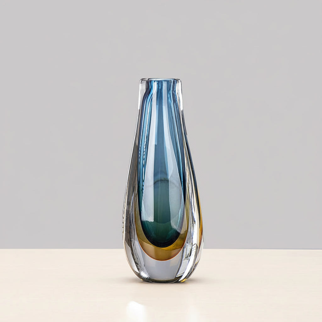 Large 31cm tall blue gradient glass decorative vase