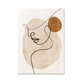Abstract art print with a line drawing of a face on a beige background