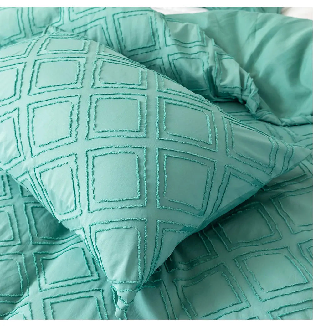 Aqua textured geometric bedding set with matching pillowcases