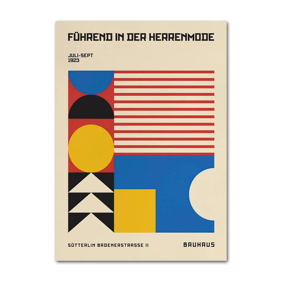 Red Horizontal Stripes with Blue and Yellow Geometry