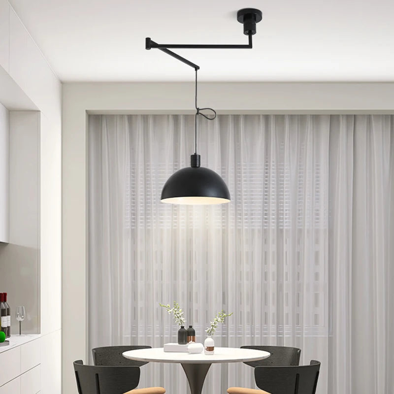Black adjustable swing arm pendant light with dome