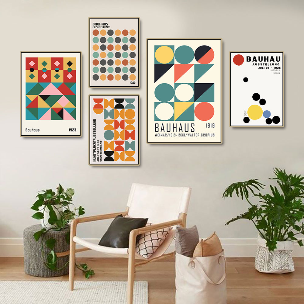 Living room with Bauhaus-themed posters on the wall