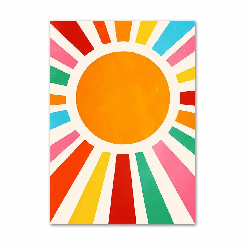 Colourful sun design with rays on a white background