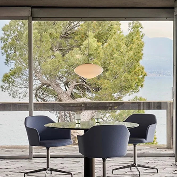 Small glass LED ceiling shade with adjustable suspension cable, measuring 25cm wide and 13cm high.