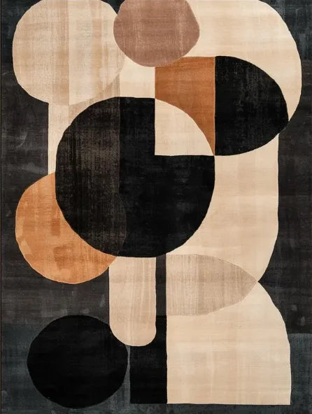 Abstract rug with geometric shapes on a dark background