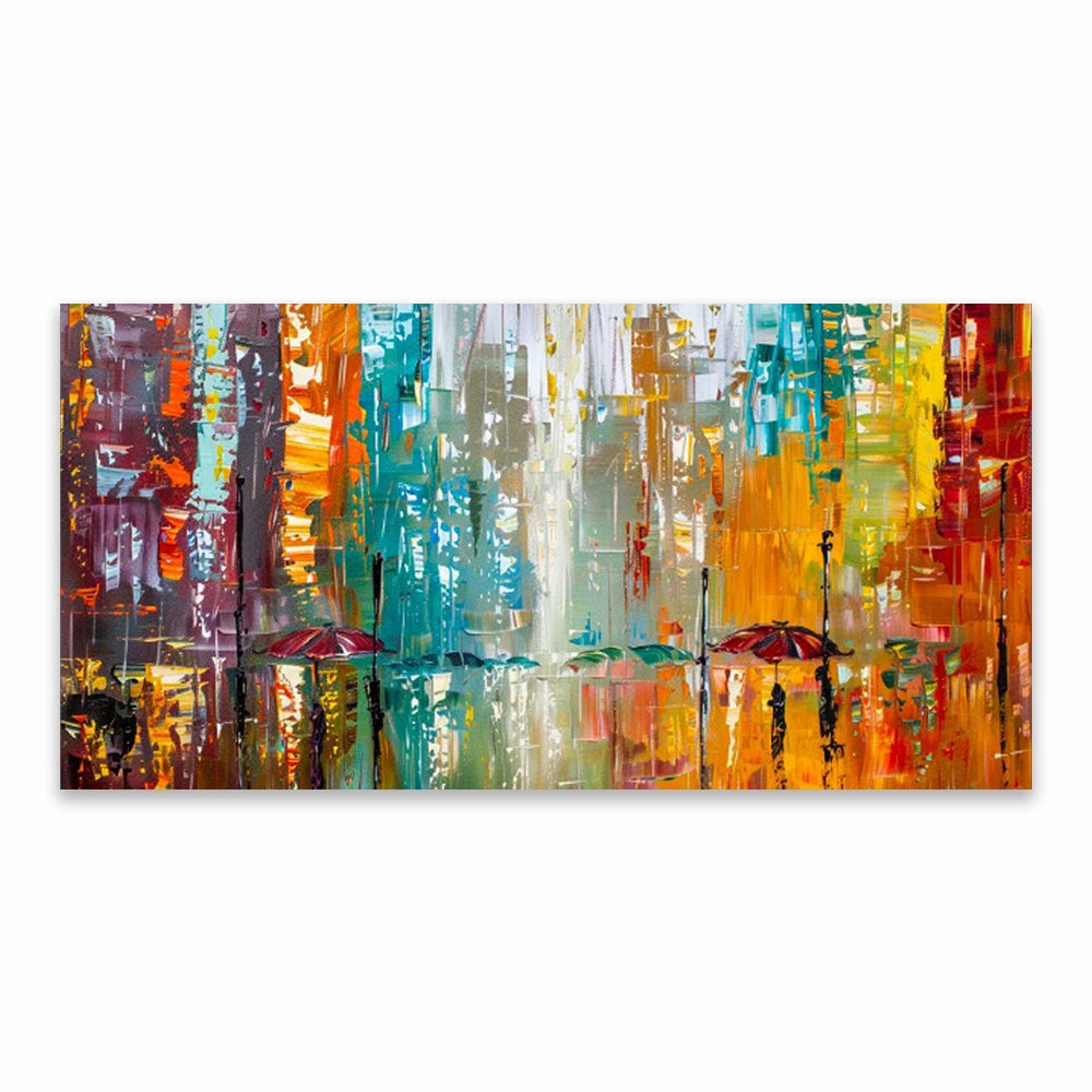 Abstract painting with colourful brush strokes on a white background