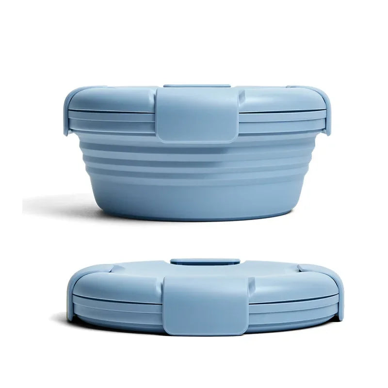 Collapsible blue bowl on a white background
