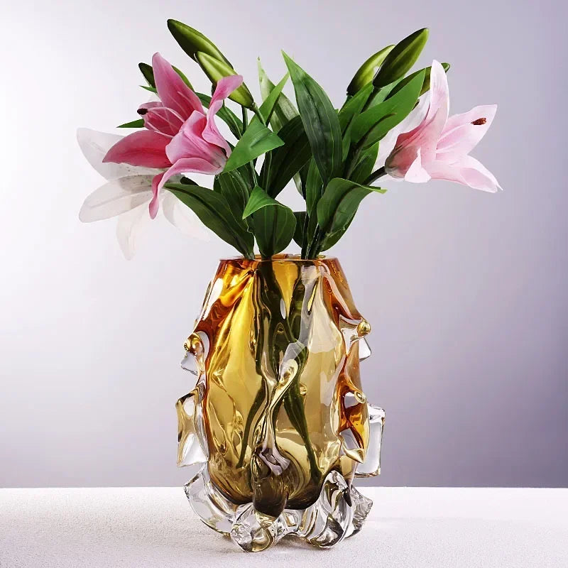Small 21.5cm thick crystal glass vase featuring an organic molten silhouette.