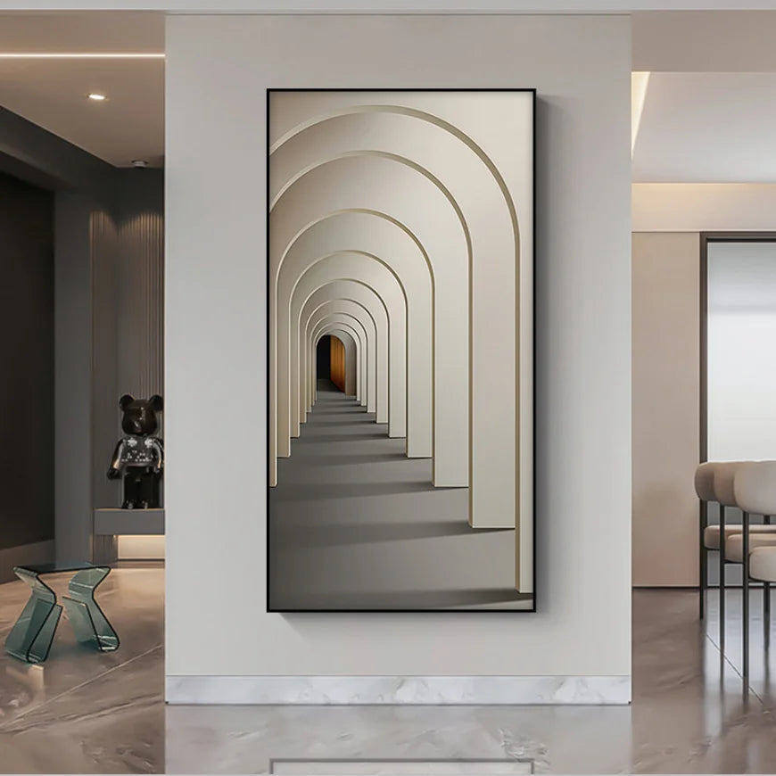Cream arched corridor wall light with a wood-tone doorway