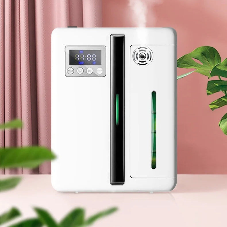 ultrasonic aroma diffuser with Bluetooth connection and 300m³ coverage, wall-mounted white design