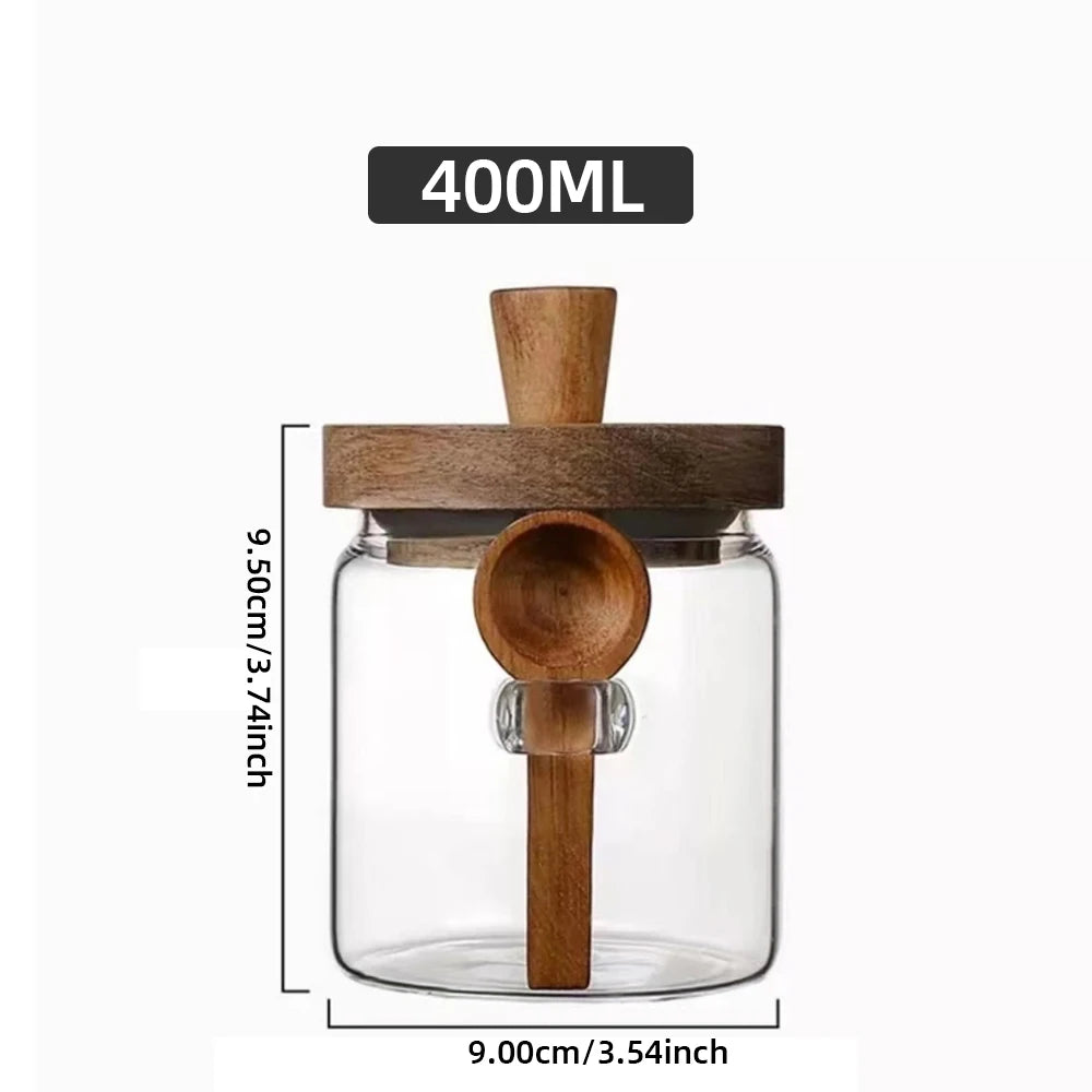 Glass Storage Containers with Wooden Lids & Spoon – 3-Piece Set