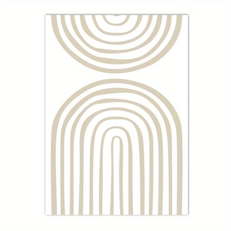 White canvas print with beige rainbow arch line art in two stacked sizes