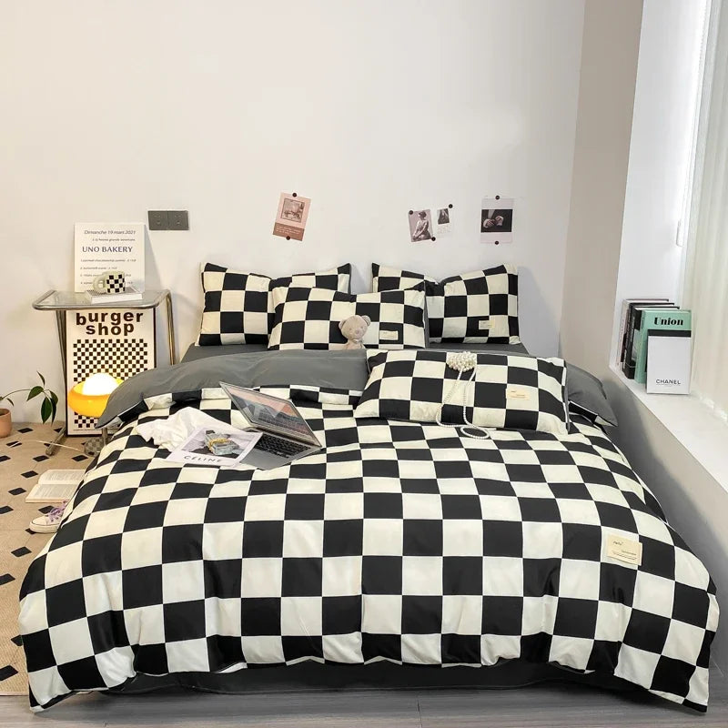 Checkerboard Duvet Cover Set | Retro Check Bedding with Pillowcases | Aesthetic Pad