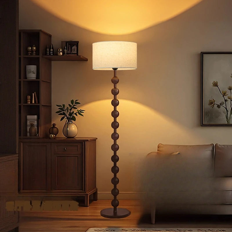 Floor lamp in a living room with warm lighting