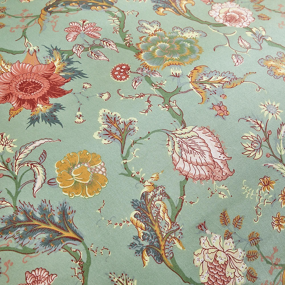 Sage green duvet cover set with vintage floral garden print and matching pillowcases