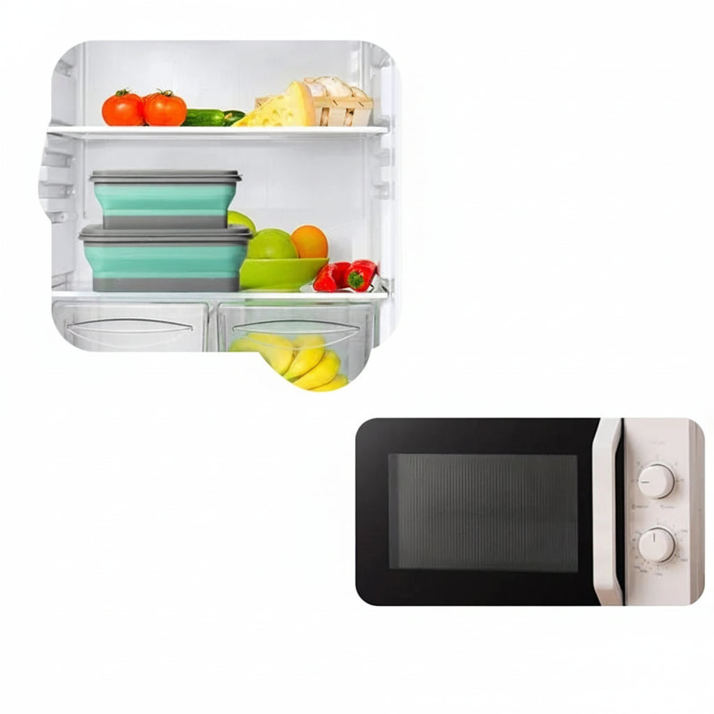 Foldable lunch box set with lids showing portable food storage design