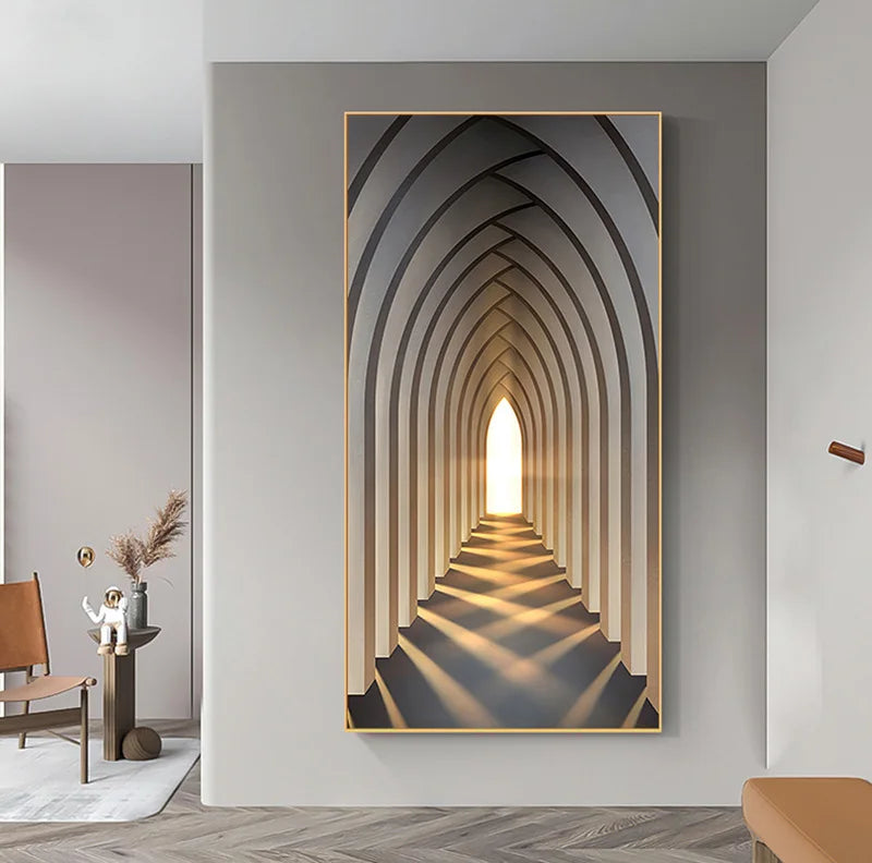 Golden gothic arch wall light with warm glowing light