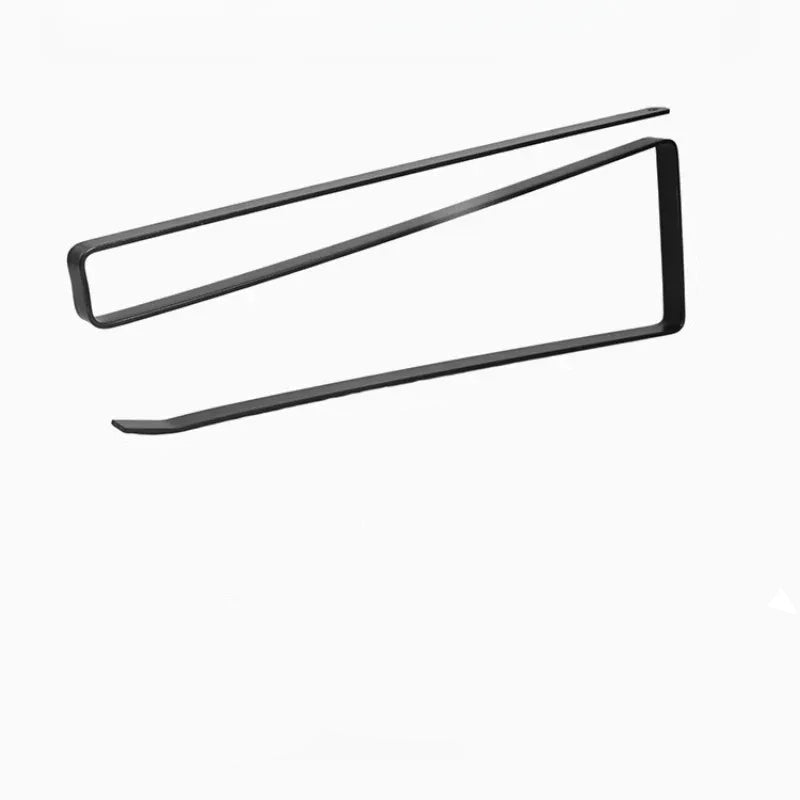 Black metal paper towel holder with measurements on a white background