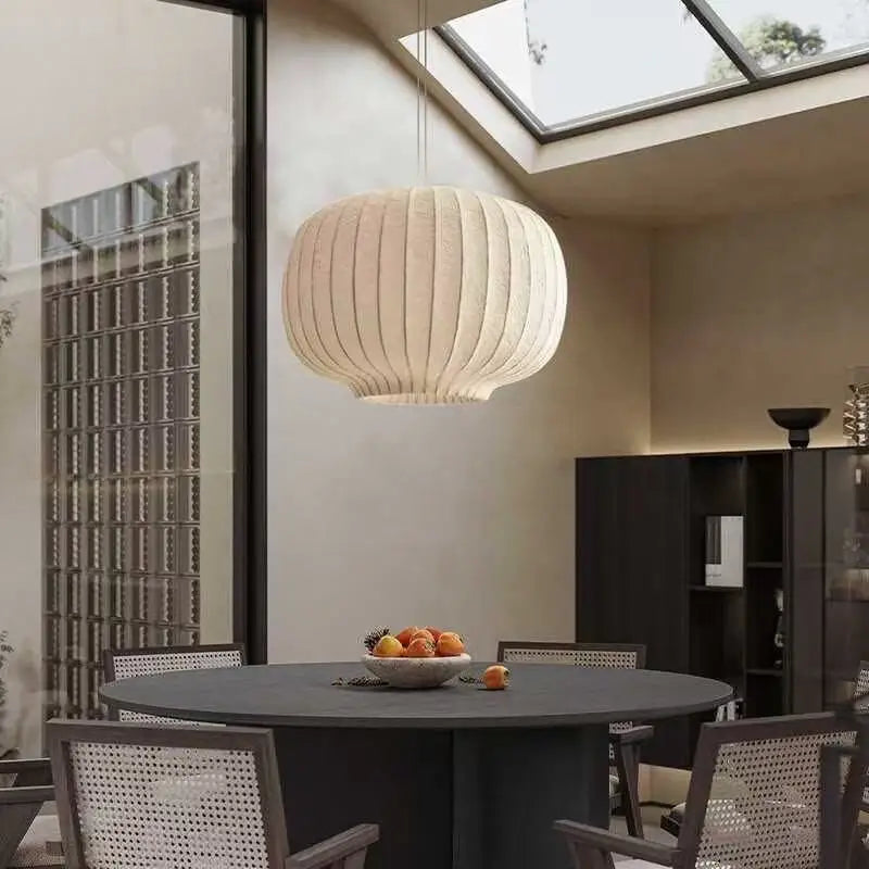 Danish style pendant light with a white silk shade in a 60cm diameter size