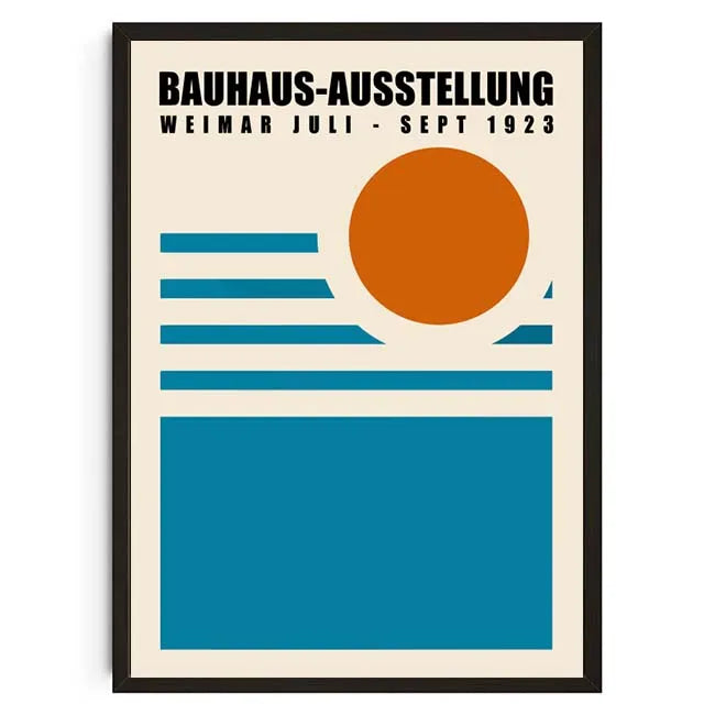 Poster with Bauhaus-Ausstellung text and geometric design on a beige background