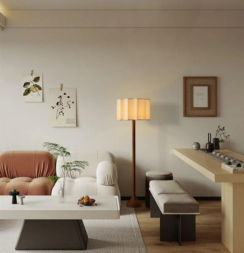 Wabi Sabi floor lamp providing warm ambient light in living room