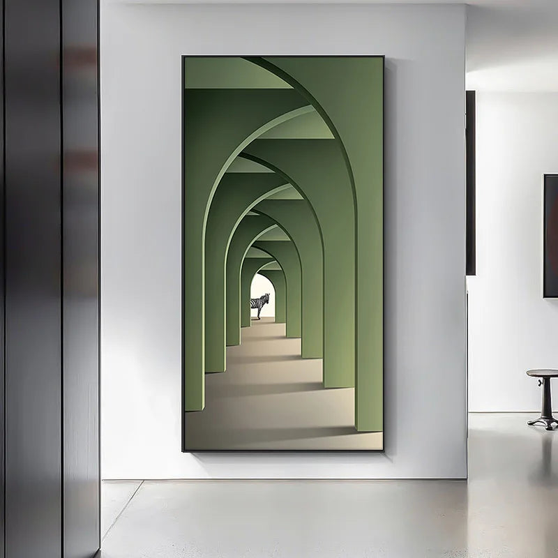 Green arched corridor wall light with a zebra silhouette
