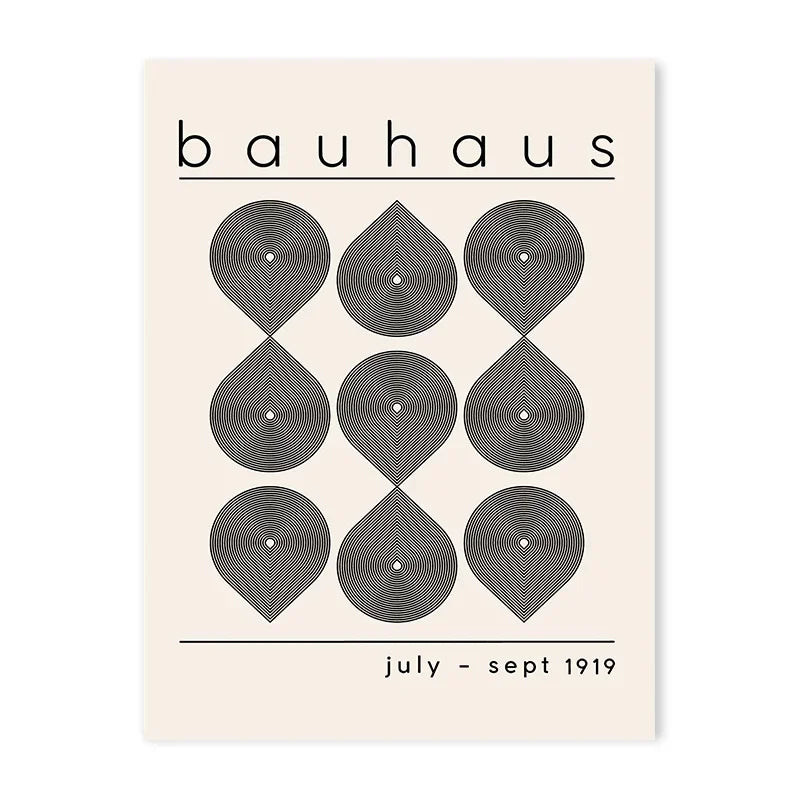 Bauhaus black and white canvas print with repeated teardrop geometric pattern