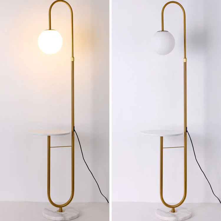 Nordic Marble Base Floor Lamp with Side Table – Frosted Glass LED Globe Light