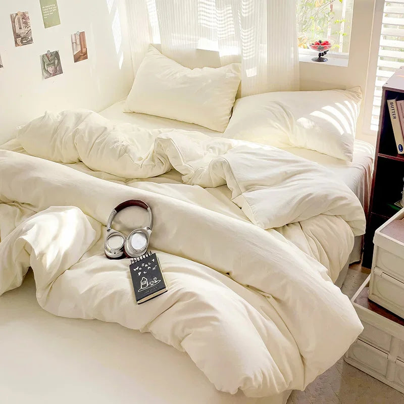 Warm ivory cotton bedding set with clean neutral styling