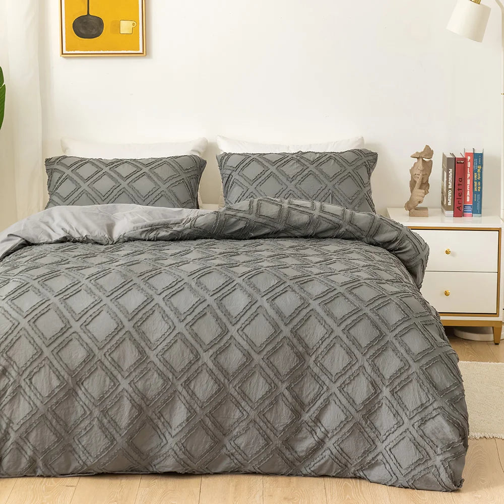 Charcoal grey textured geometric bedding set with matching pillowcases