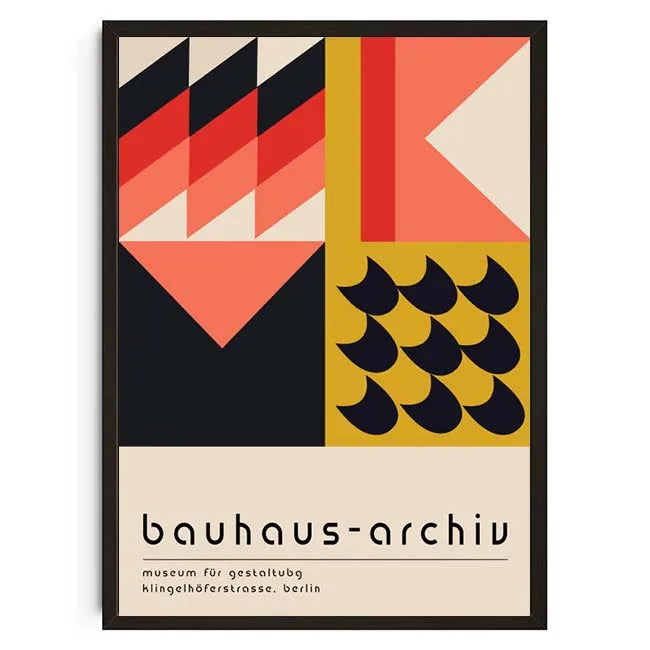 Geometric design poster with 'bauhaus-archiv' text on a beige background