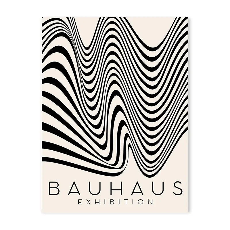 Bauhaus optical wave print in black and white on cotton canvas