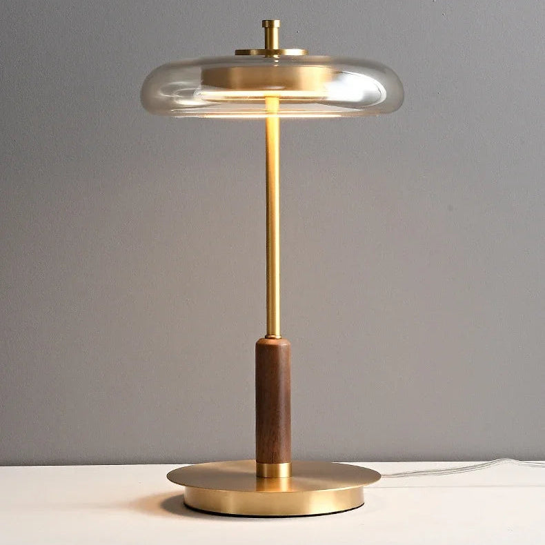 Modern copper and glass table lamp with a clear halo shade – 40.5cm height