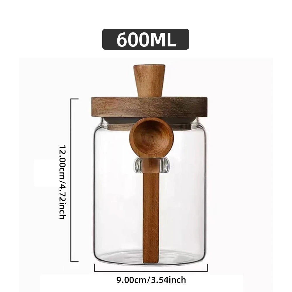 Glass Storage Containers with Wooden Lids & Spoon – 3-Piece Set