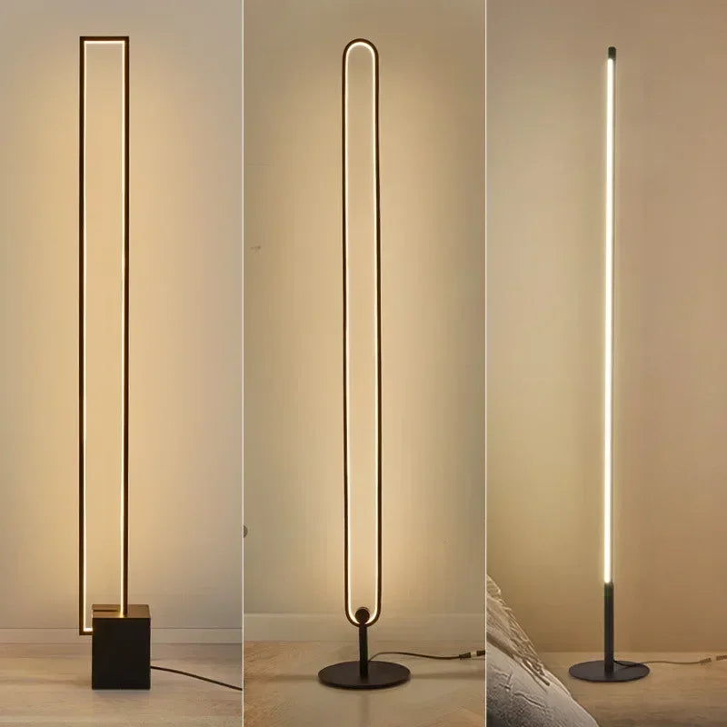 Modern floor lamp with a minimalist design in three different lighting modes.