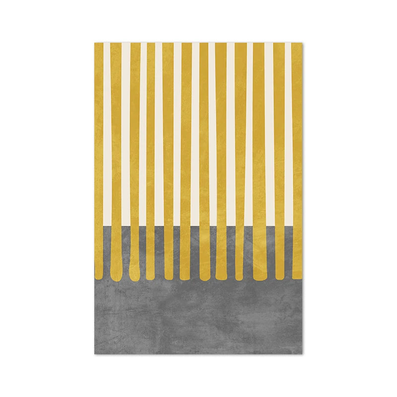 Towel with yellow and white vertical stripes and a gray bottom section on a white background