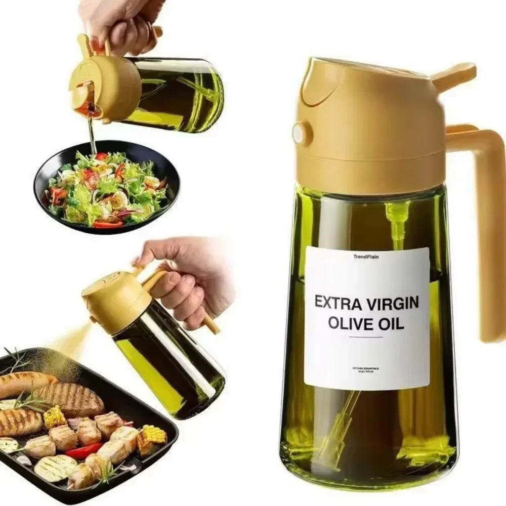 Olive oil bottle with a label on a white background