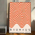 Bauhaus wave line canvas print with flowing orange and cream striped pattern