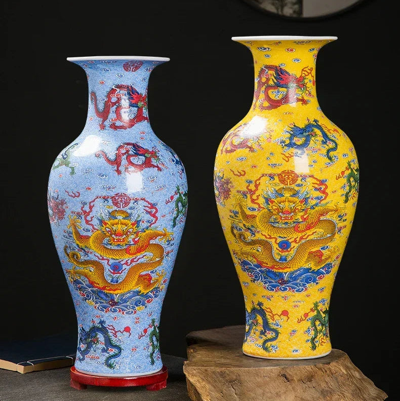 Chinese Ceramic Dragon Vases | Hand-glazed Decorative Vase