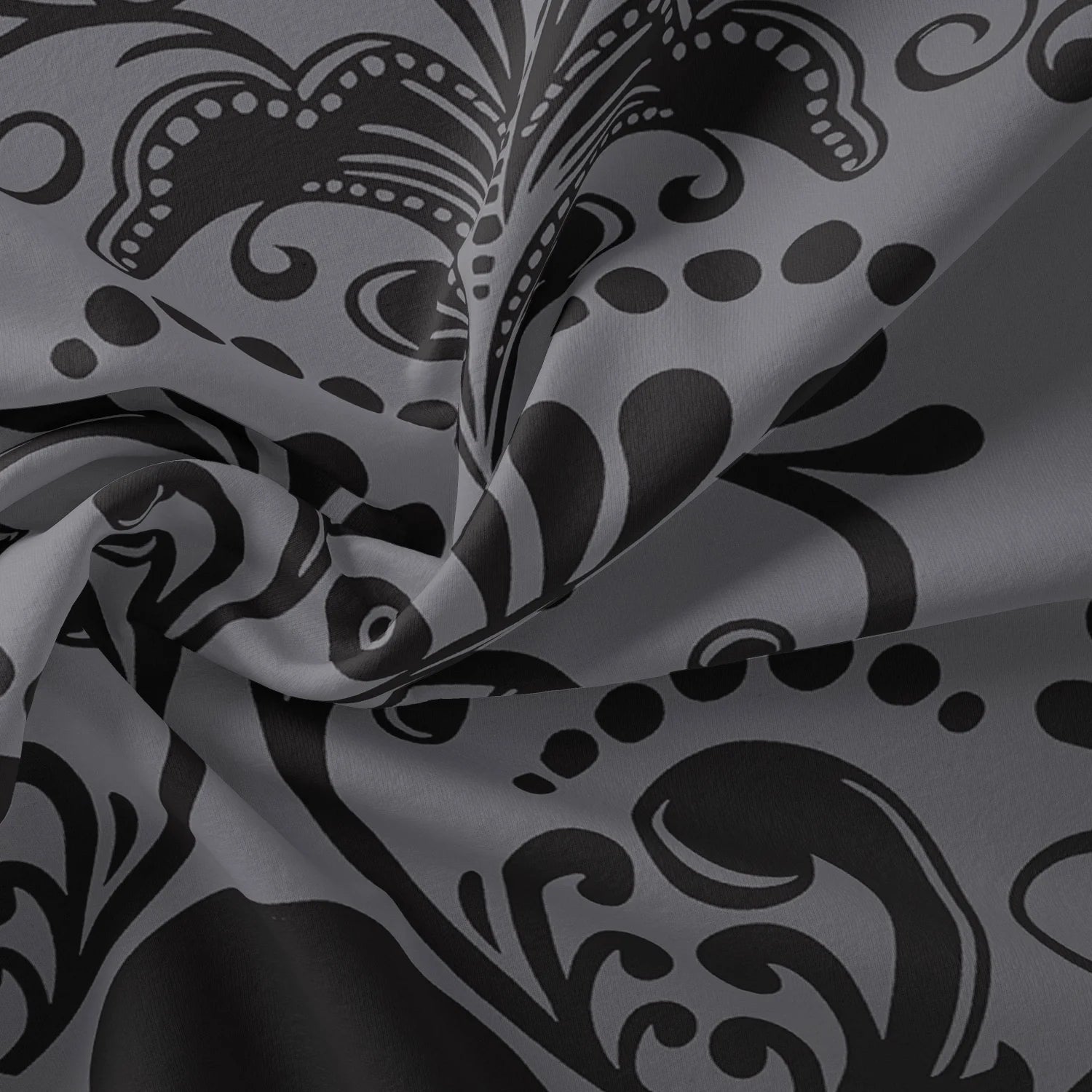 Charcoal grey skull print duvet cover close-up