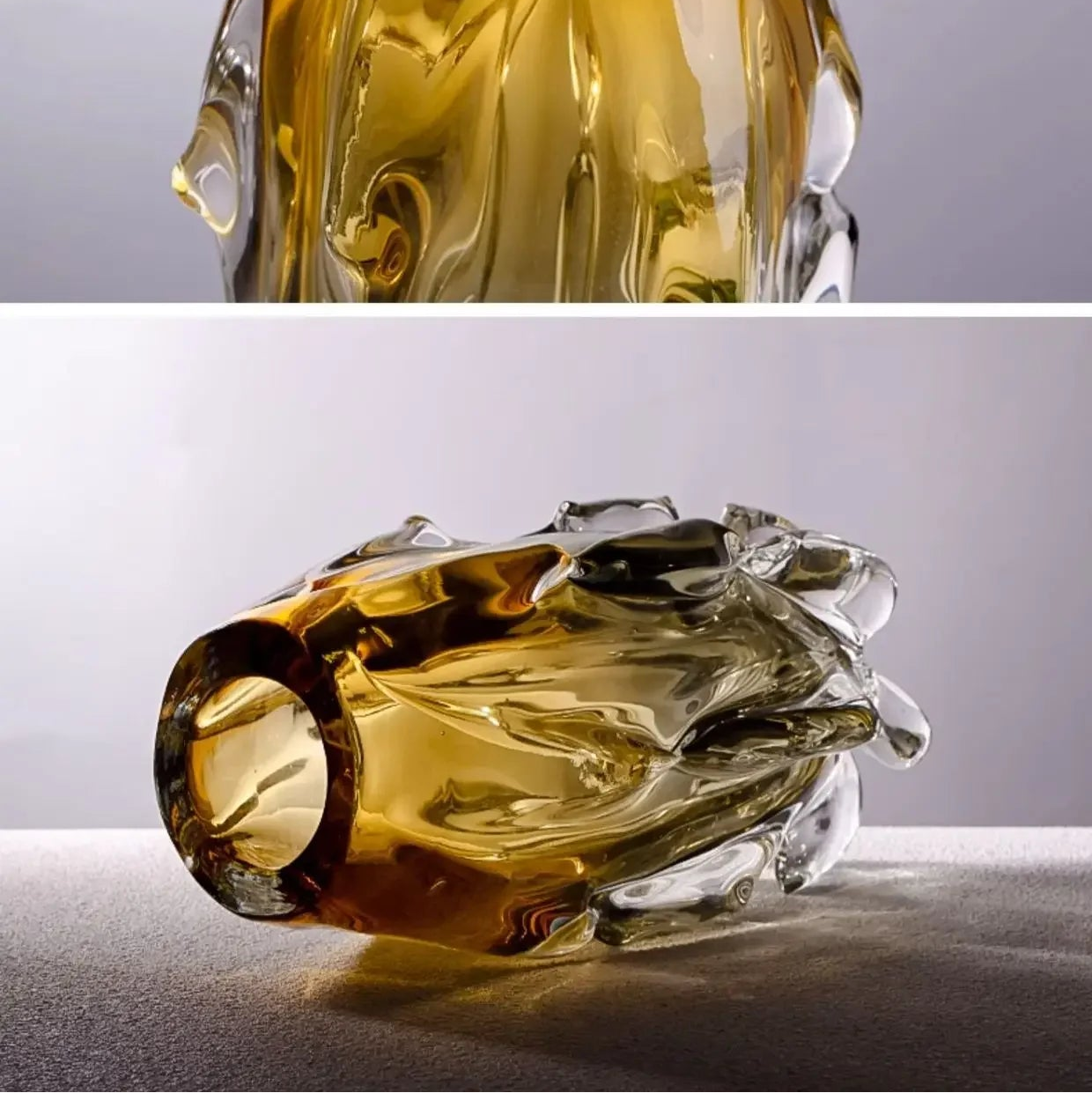 Small 21.5cm thick crystal glass vase featuring an organic molten silhouette.